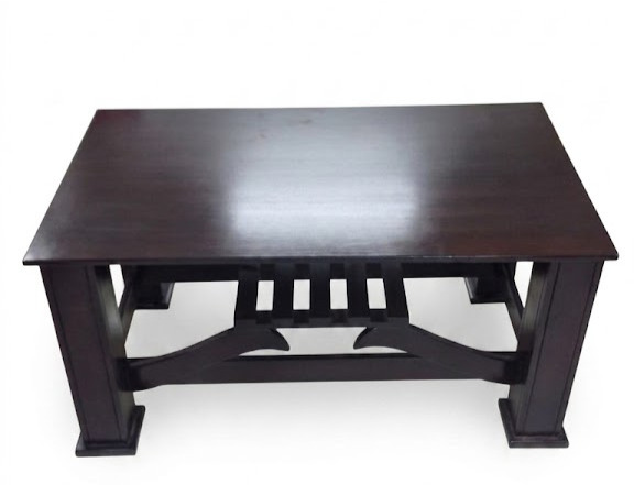 Solid Wood Coffee Table with Slatted Lower Tier