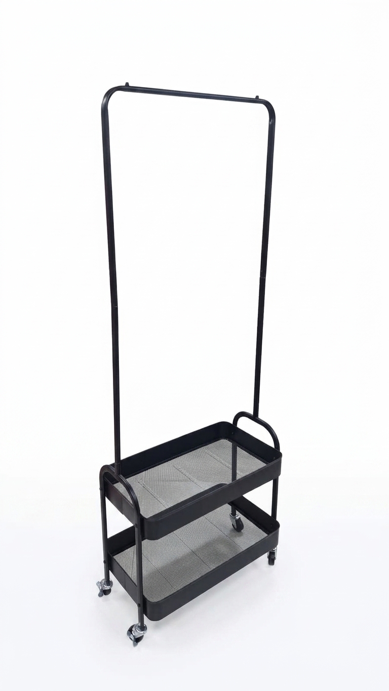 Mobile Rolling Garment Rack with 2-Tier Utility Basket,