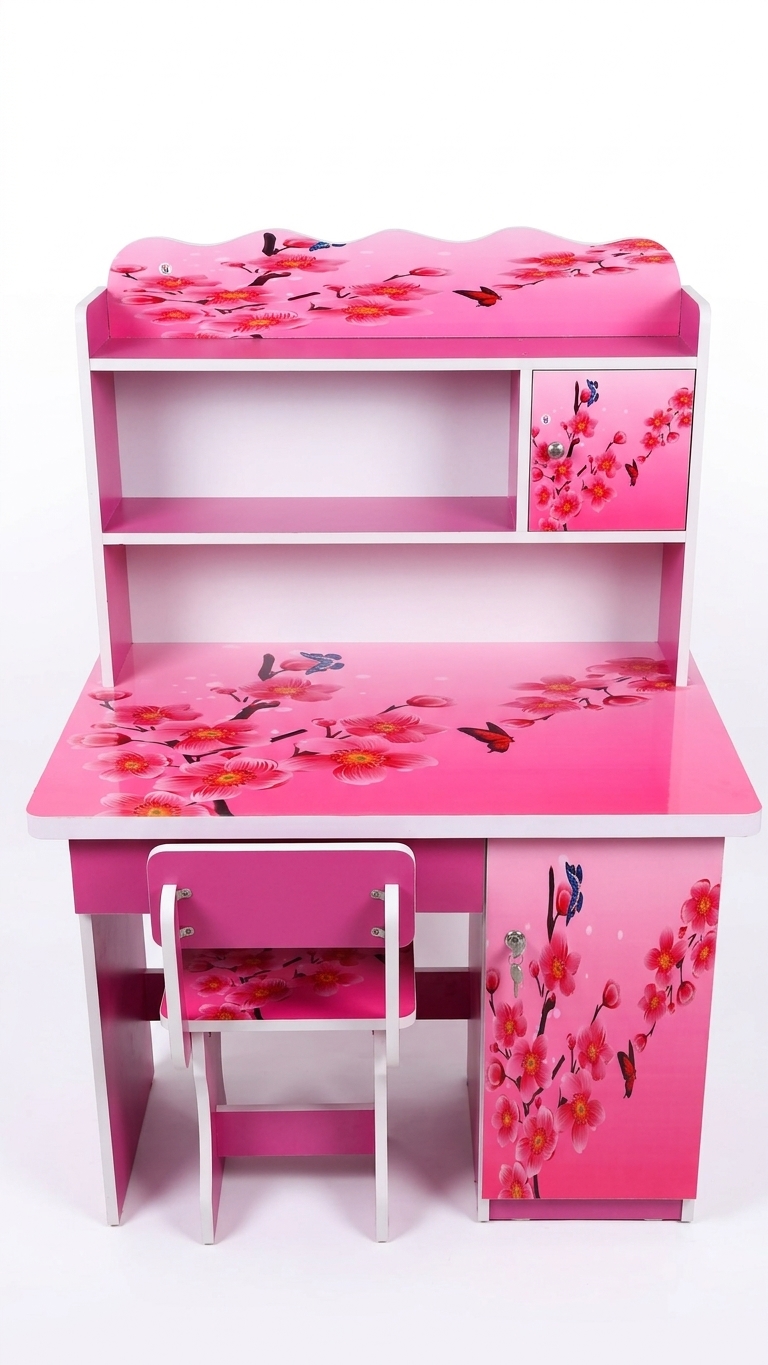 Pink Floral Children's Study Desk Set