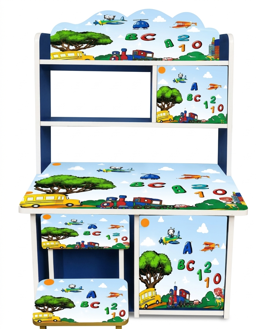 Transportation & Alphabet Blue Children's Study Desk Set